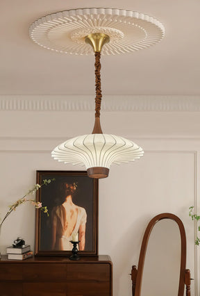 Elegante LED Pendelleuchte Walnuss