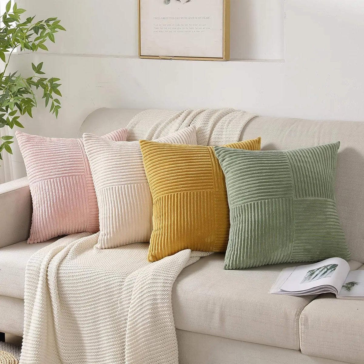 Elvessa Minimalistisch Cord Kissenbezug-Set