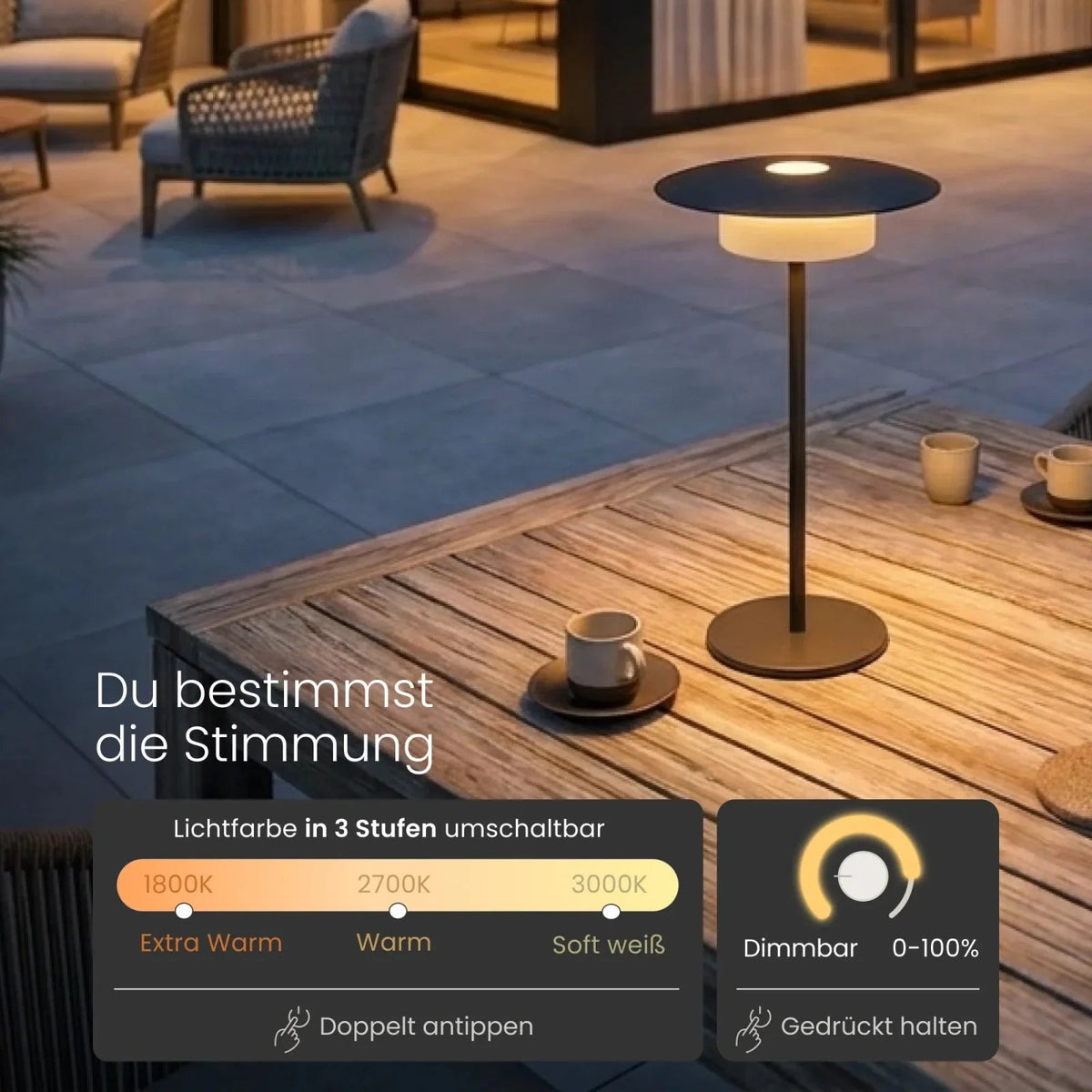 Omberia Minimalistisch Akku Tischleuchte