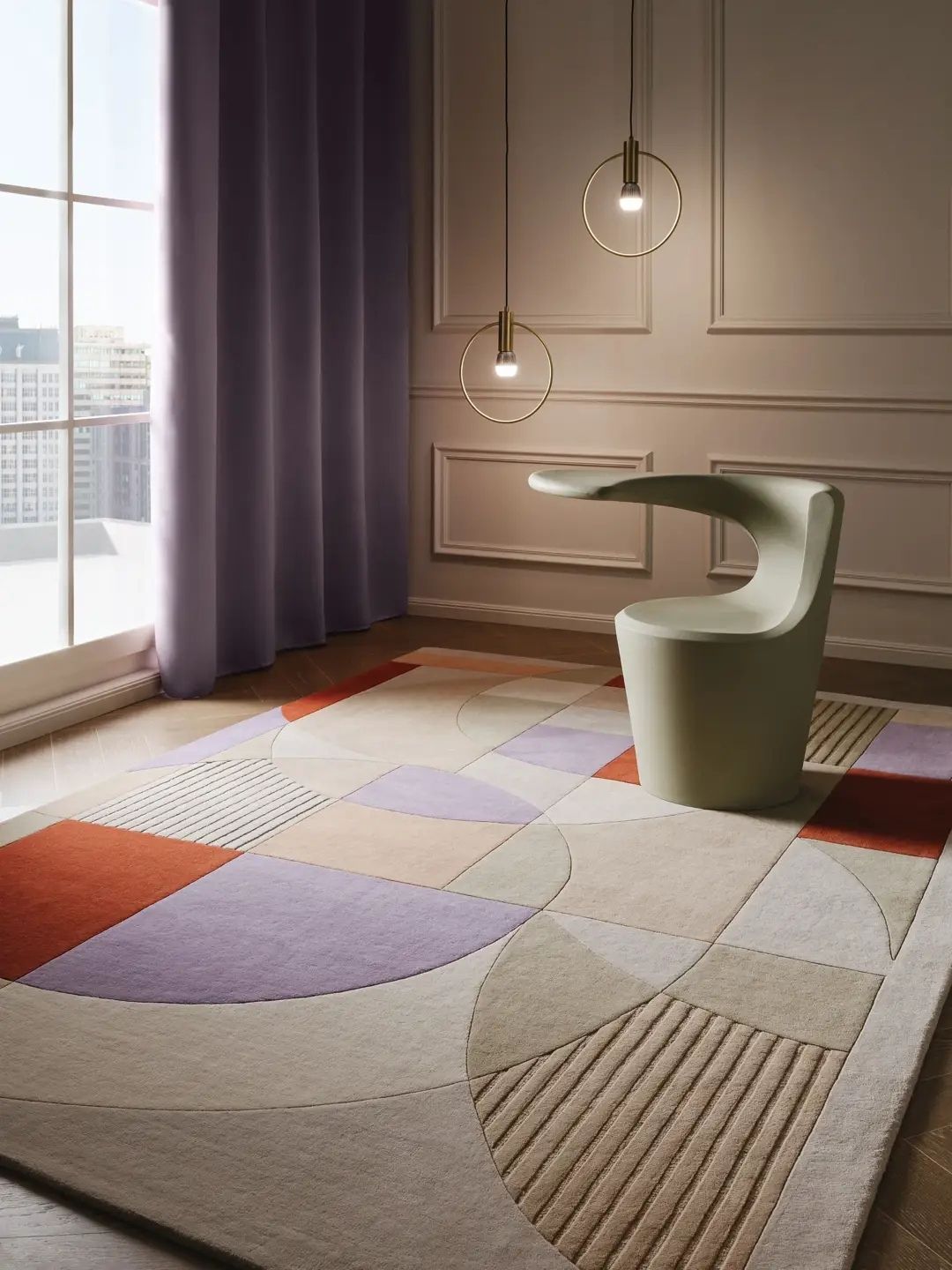 Multicolor Wollteppich geometrisch retro moderner bunter Wohnzimmer Teppich